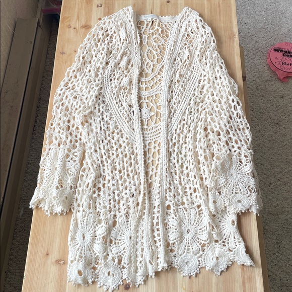 Rebellion Cream Boho Crochet Long sleeve Sweater Cardigan - Picture 6 of 11
